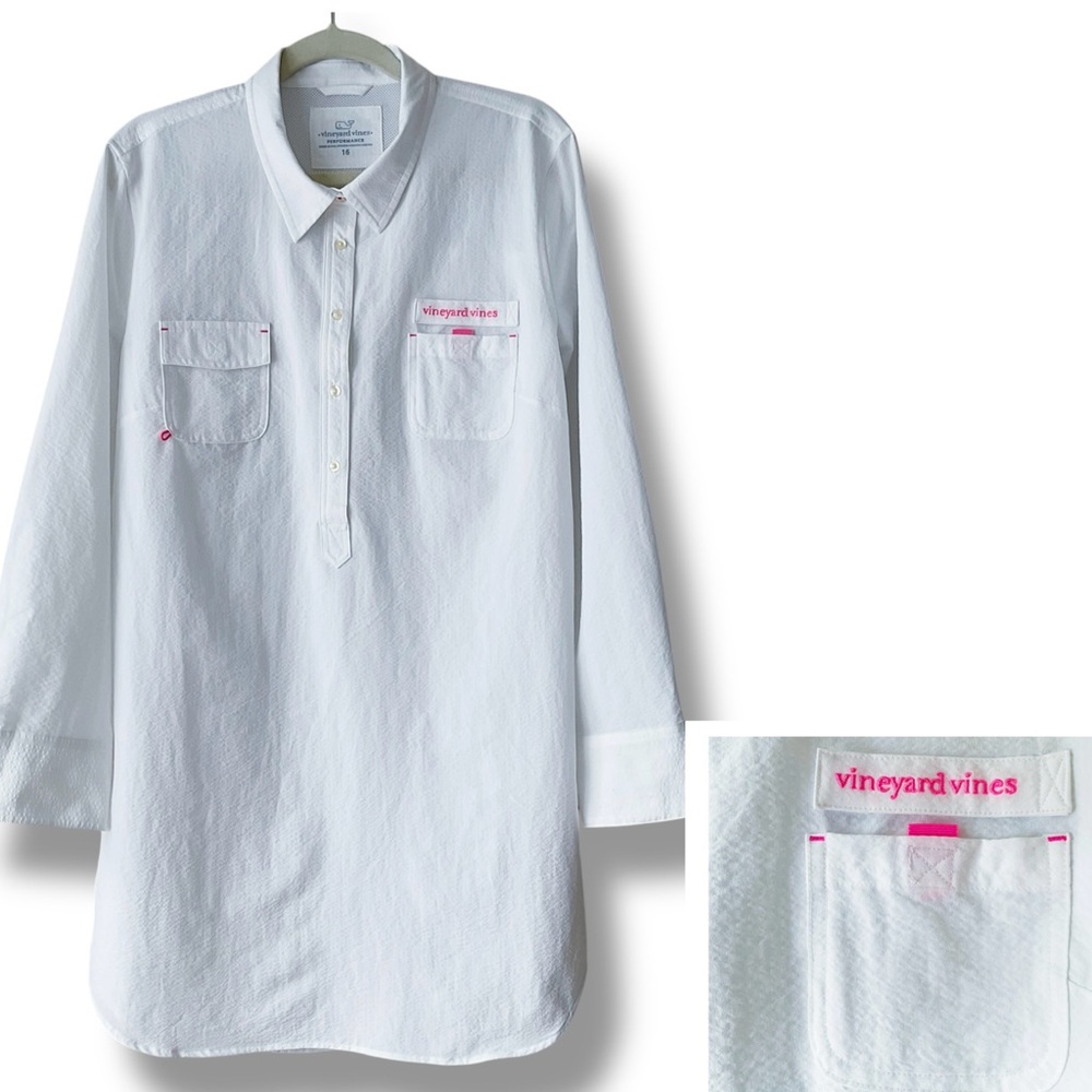 Vineyard Vines Performance Harbor Shirt Cover Up in White Cap Size 16